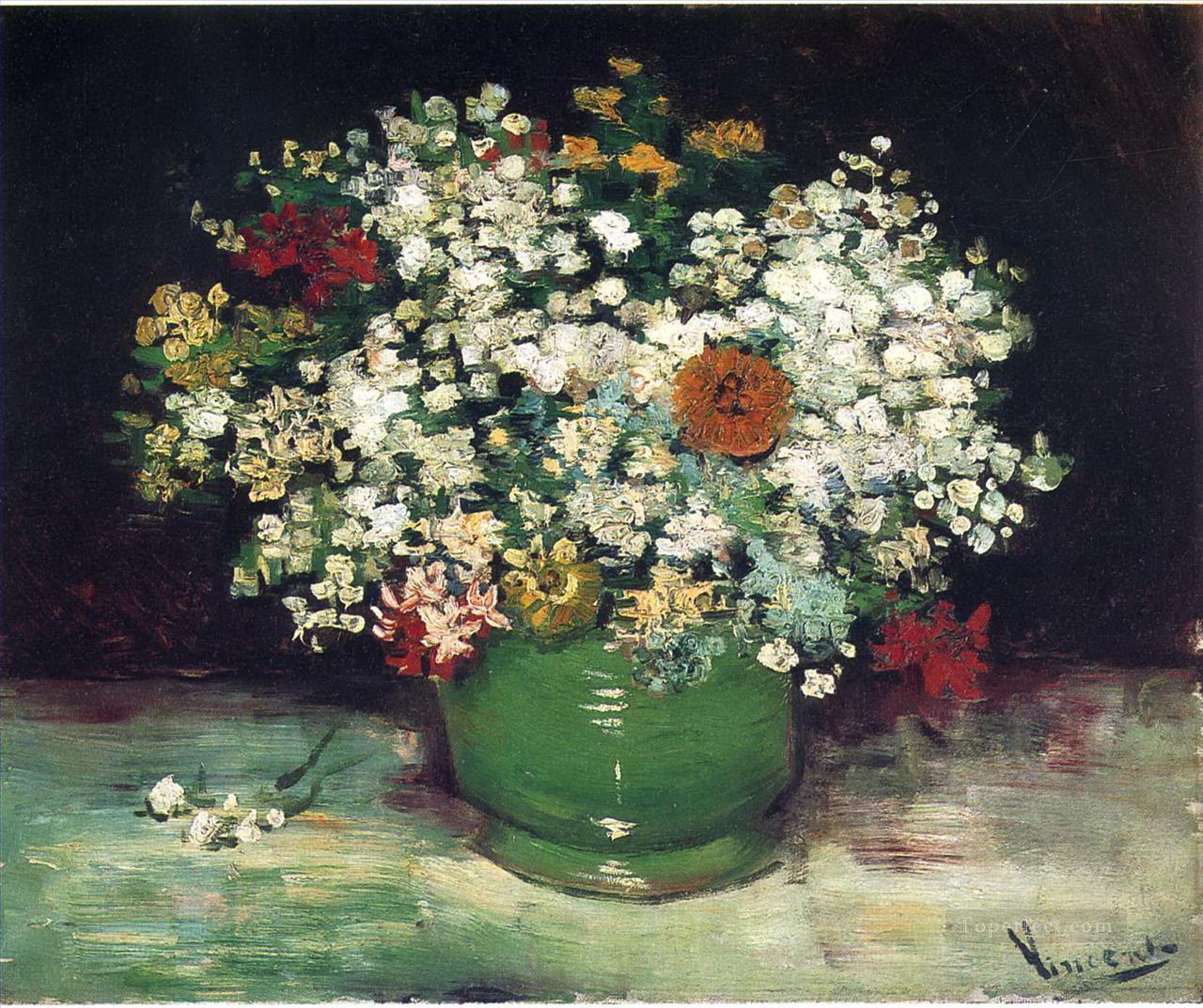 Jarrón con zinnias y otras flores Vincent van Gogh Pintura al óleo